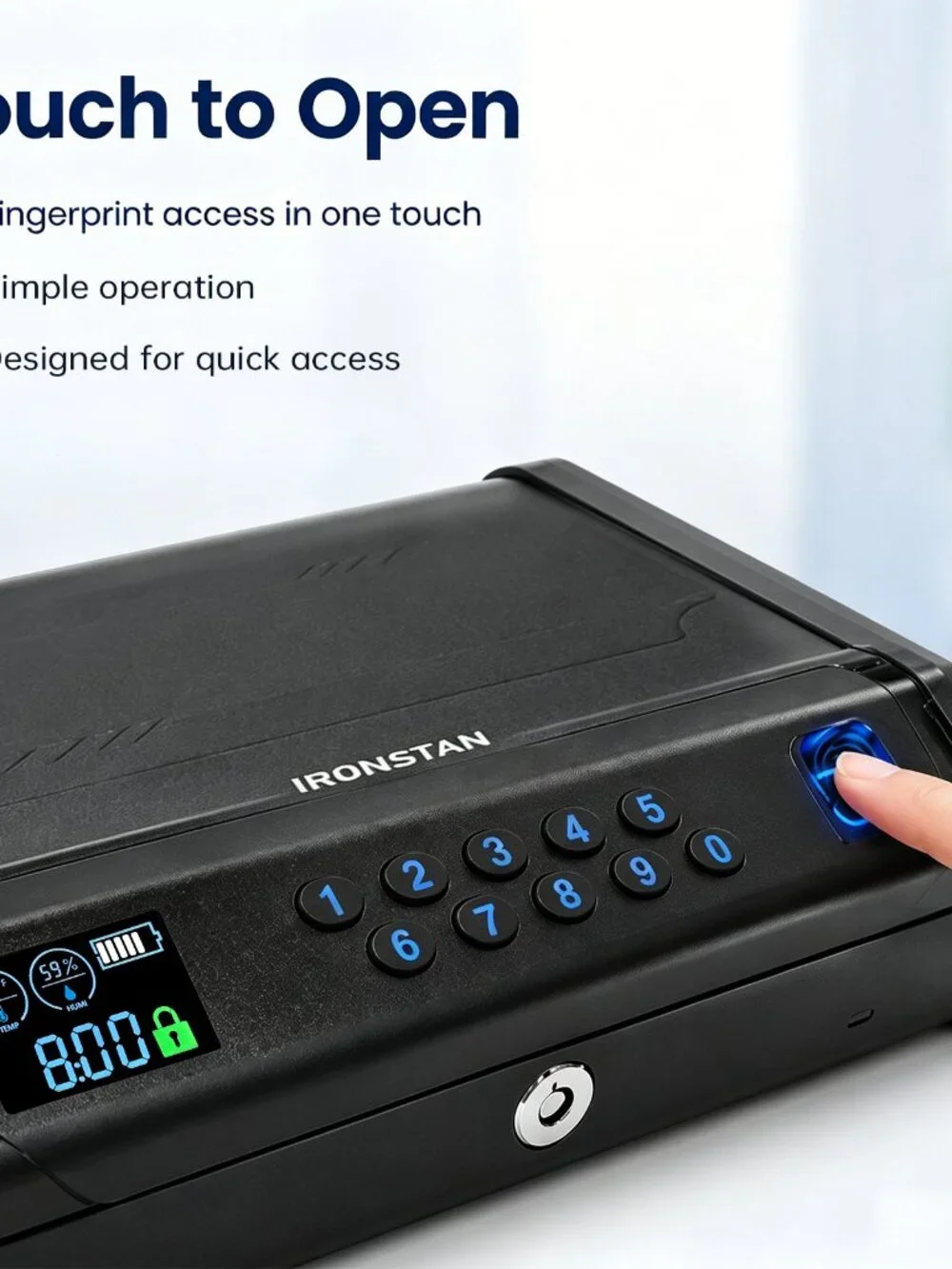 Gun Safe with 3 Unlock Ways - Fingerprint/Digital PIN/Key, LCD Display